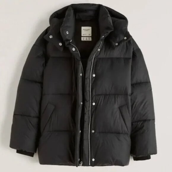 New with Tags NWT Abercrombie & Fitch Black Oversized Puffer Jacket Size Small - Picture 1 of 10